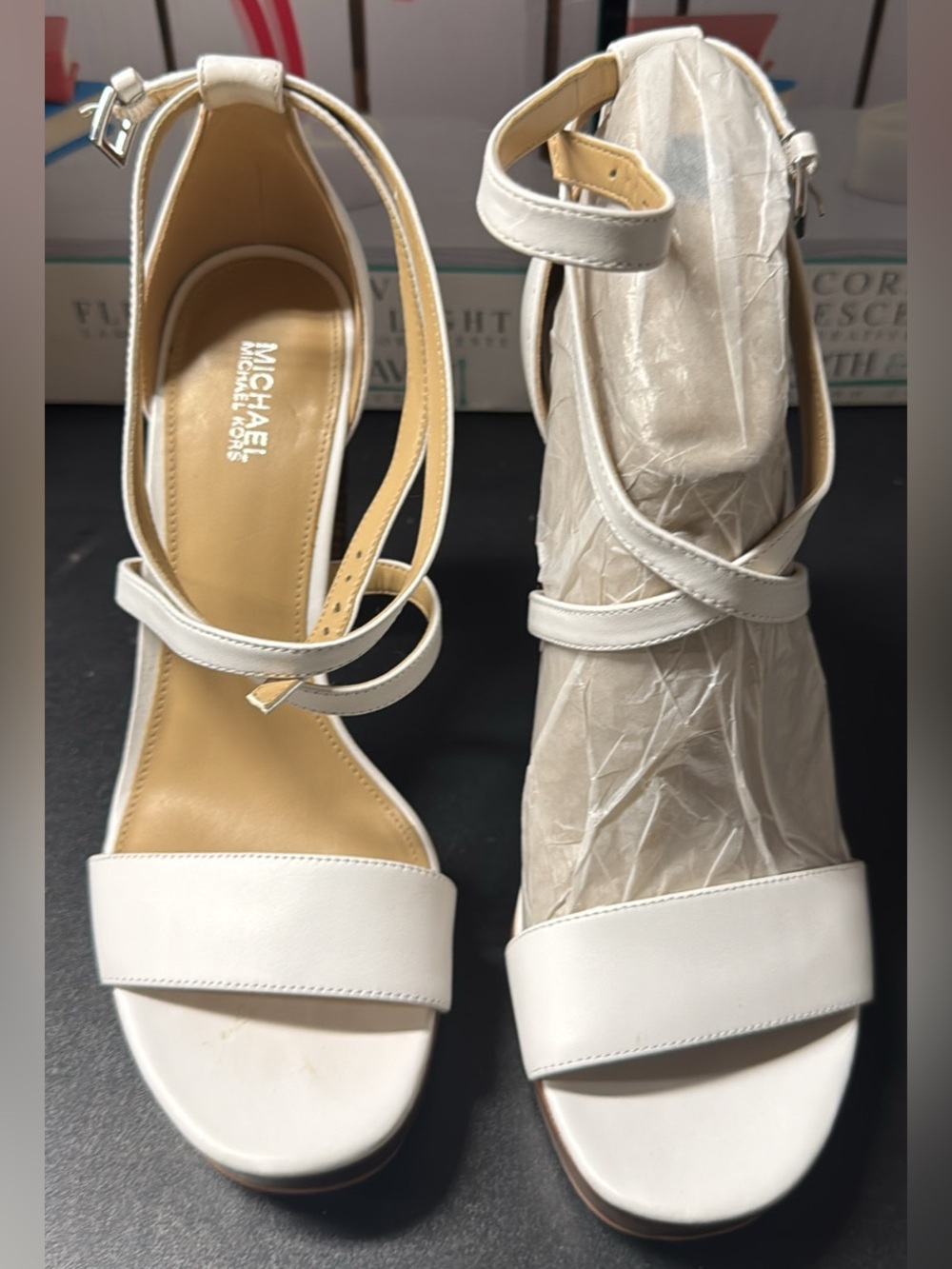 Michael Kors White Leather Strappy Ankle-Heel Sandals